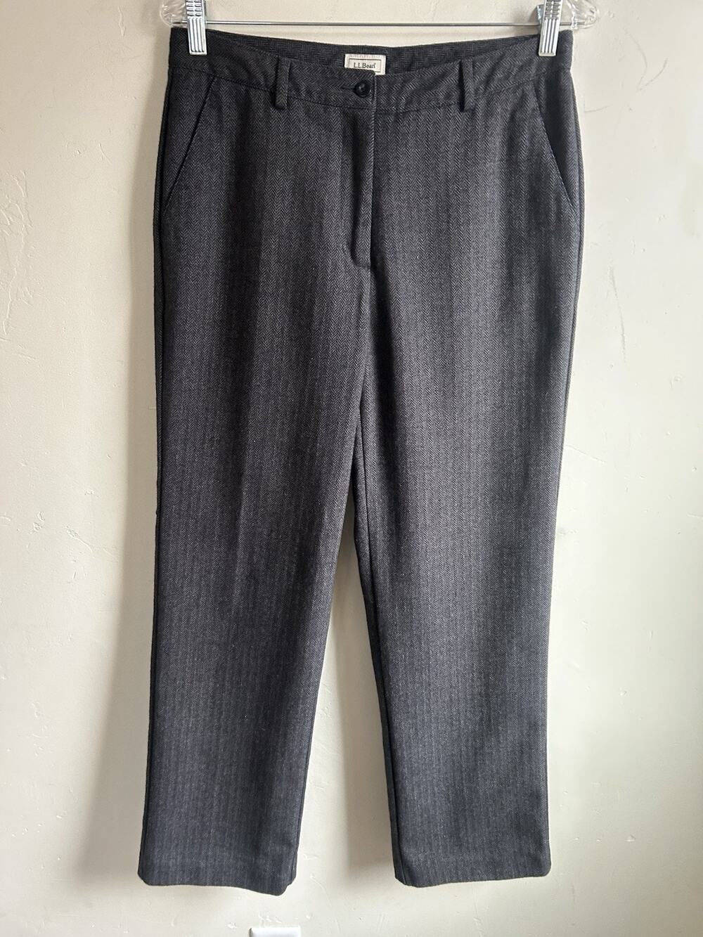 LL Bean Herringbone Work Pants Womens 10 Gray Herringbone Career 100% Cotton